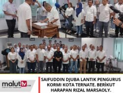 Saifuddin Djuba Lantik Pengurus KORMI Kota Ternate Periode 2024-2029. Berikut Harapan Rizal Marsaoly.