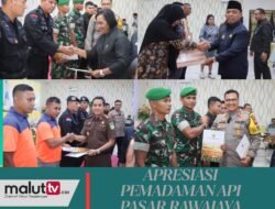 Padamkan Api Pasar Rawajaya, Bupati Halut Piet Hein Babua Apresiasi Pihak yang Ikut Berpartisipasi.