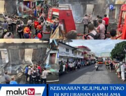 Sejumlah Toko Di Gamalama Terbakar, Polres Ternate Turun Tangan Padamkan Kebakaran