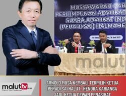 Arnold Musa Kembali Terpilih Ketua Peradi SAI Halut. Ketua Dewan Penasihat Dr. Hendra Karianga, SH.,MH.