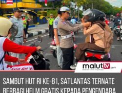 Sambut HUT RI ke-81, Satlantas Polres Ternate Bagi Helm Gratis dan Bendera Merah Putih kepada Pengendara