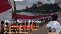 Gelorakan Semangat Nasionalisme dan Patriotisme, Masyarakat Gemia Bentangkan 45 Meter Merah Putih di Pesisir Pantai.