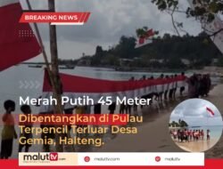 Gelorakan Semangat Nasionalisme dan Patriotisme, Masyarakat Gemia Bentangkan 45 Meter Merah Putih di Pesisir Pantai.